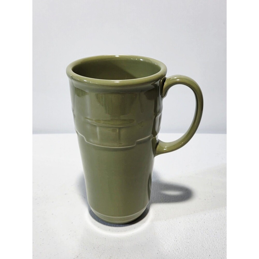 Longaberger Pottery 16 Ounce Woven Traditions Sage Green Travel Mug No Lid EUC